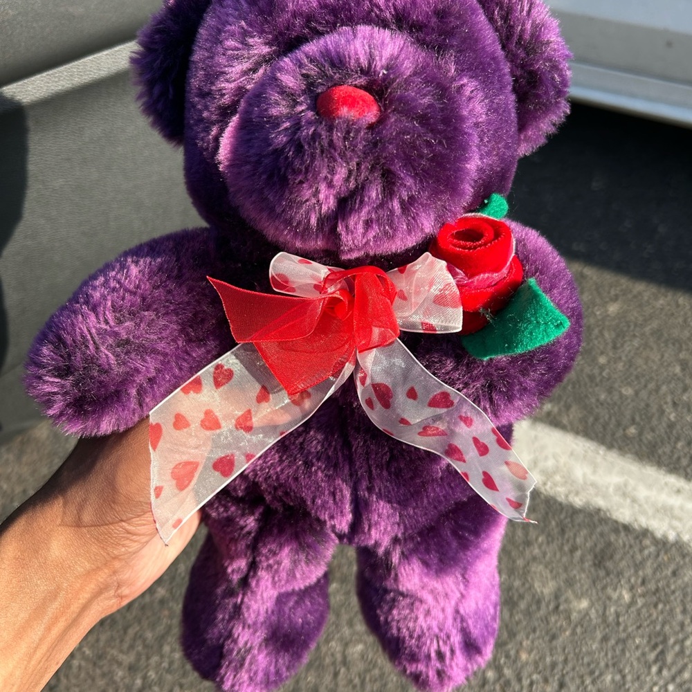 Dan Dee Purple Bear Plush Red Rose 12 Inch Stuffed Animal Toy